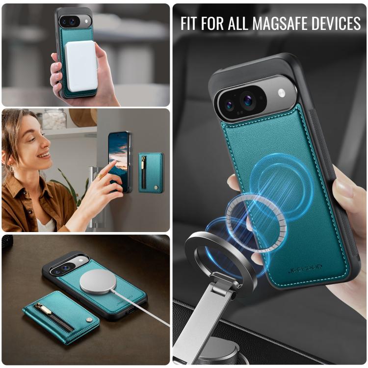 For Google Pixel 9 / 9 Pro JEEHOOD J12 Exquisite RFID MagSafe Zipper Card Bag Phone Case