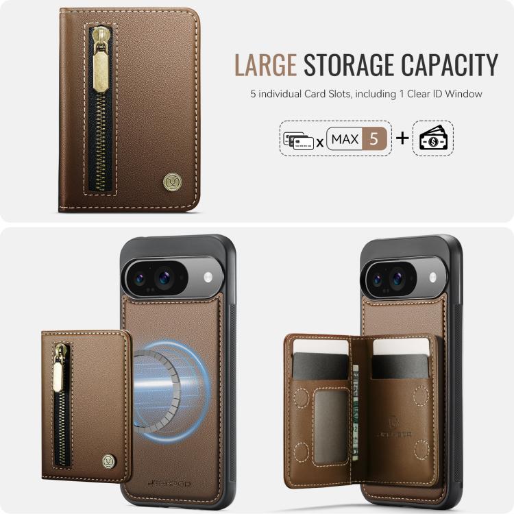 For Google Pixel 9 / 9 Pro JEEHOOD J12 Exquisite RFID MagSafe Zipper Card Bag Phone Case
