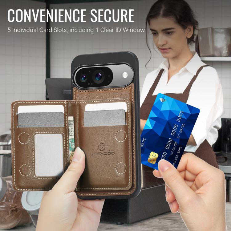 For Google Pixel 9 / 9 Pro JEEHOOD J12 Exquisite RFID MagSafe Zipper Card Bag Phone Case