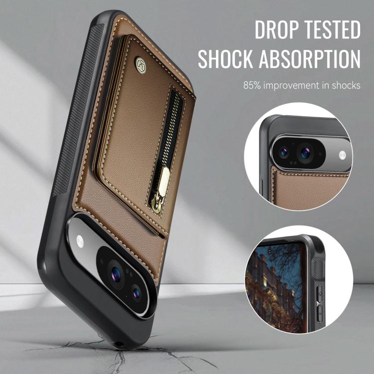 For Google Pixel 9 / 9 Pro JEEHOOD J12 Exquisite RFID MagSafe Zipper Card Bag Phone Case