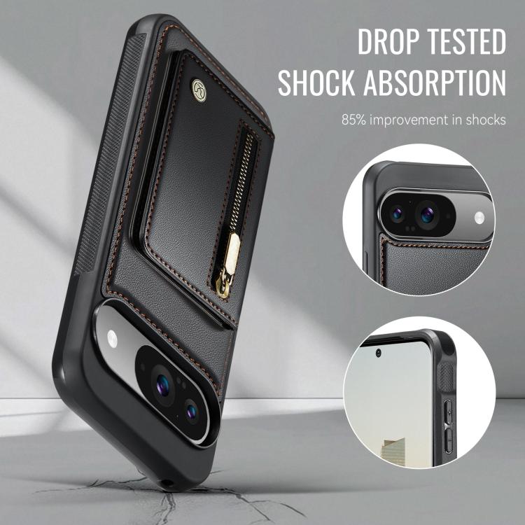 For Google Pixel 9 / 9 Pro JEEHOOD J12 Exquisite RFID MagSafe Zipper Card Bag Phone Case