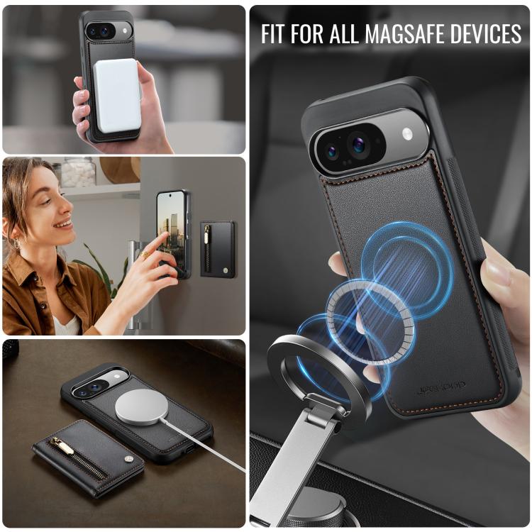 For Google Pixel 9 / 9 Pro JEEHOOD J12 Exquisite RFID MagSafe Zipper Card Bag Phone Case