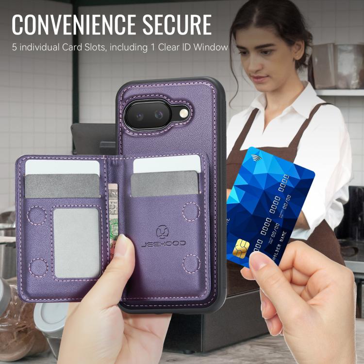 For Google Pixel 9a JEEHOOD J12 Exquisite RFID MagSafe Zipper Card Bag Phone Case