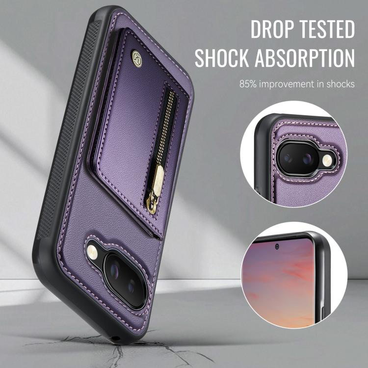 For Google Pixel 9a JEEHOOD J12 Exquisite RFID MagSafe Zipper Card Bag Phone Case