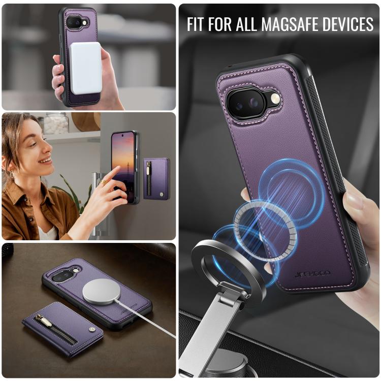 For Google Pixel 9a JEEHOOD J12 Exquisite RFID MagSafe Zipper Card Bag Phone Case