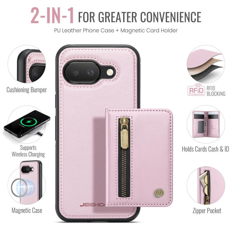 For Google Pixel 9a JEEHOOD J12 Exquisite RFID MagSafe Zipper Card Bag Phone Case