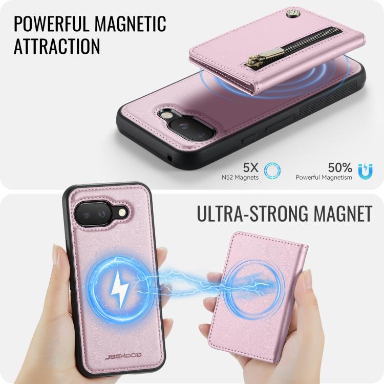 For Google Pixel 9a JEEHOOD J12 Exquisite RFID MagSafe Zipper Card Bag Phone Case