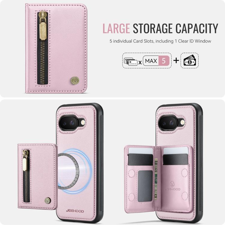 For Google Pixel 9a JEEHOOD J12 Exquisite RFID MagSafe Zipper Card Bag Phone Case