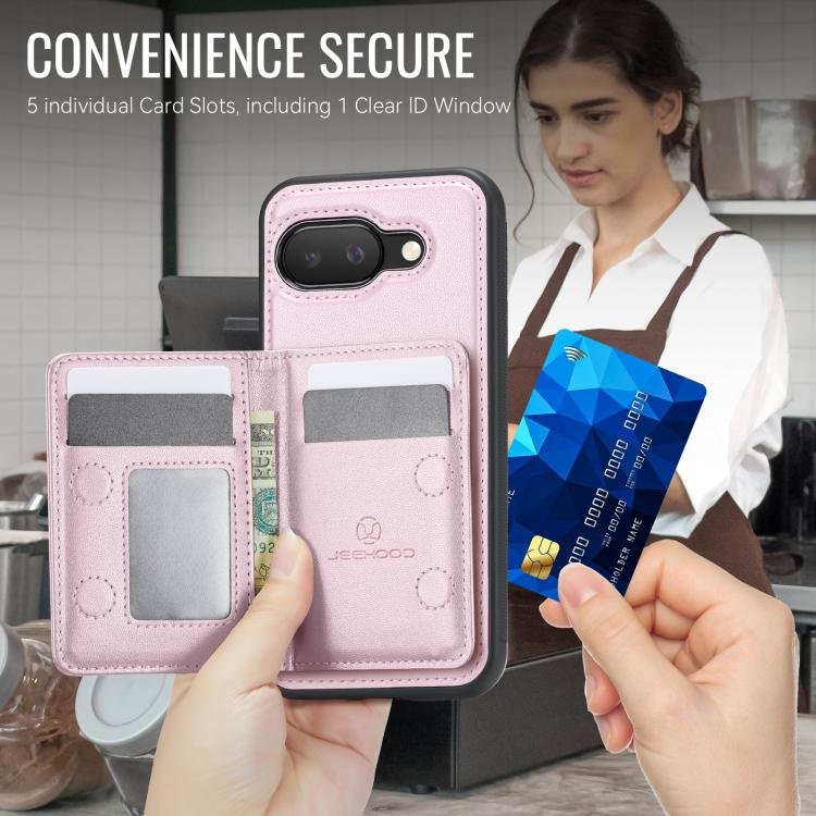 For Google Pixel 9a JEEHOOD J12 Exquisite RFID MagSafe Zipper Card Bag Phone Case