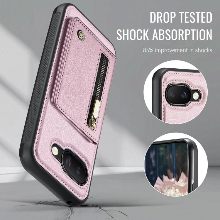 For Google Pixel 9a JEEHOOD J12 Exquisite RFID MagSafe Zipper Card Bag Phone Case