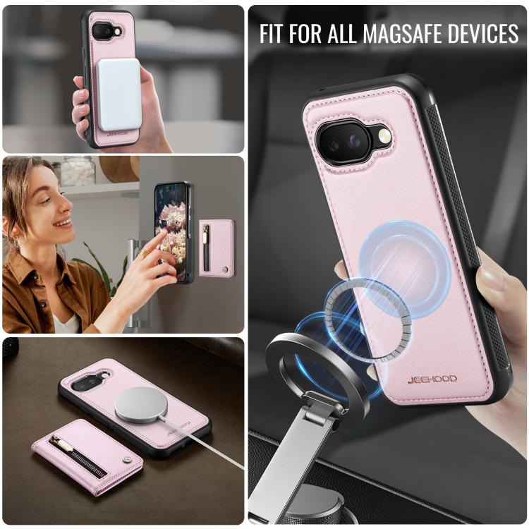 For Google Pixel 9a JEEHOOD J12 Exquisite RFID MagSafe Zipper Card Bag Phone Case