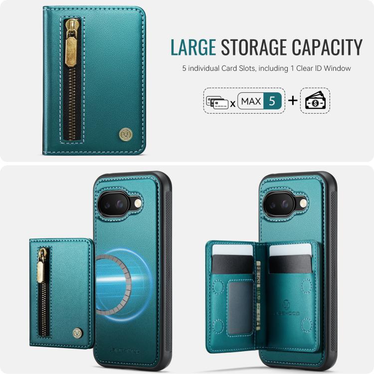 For Google Pixel 9a JEEHOOD J12 Exquisite RFID MagSafe Zipper Card Bag Phone Case