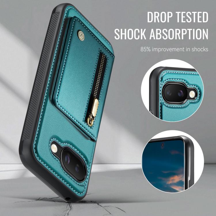 For Google Pixel 9a JEEHOOD J12 Exquisite RFID MagSafe Zipper Card Bag Phone Case