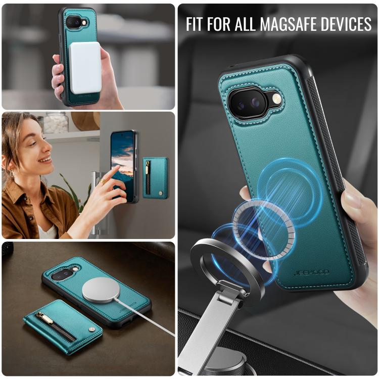 For Google Pixel 9a JEEHOOD J12 Exquisite RFID MagSafe Zipper Card Bag Phone Case