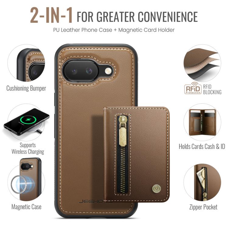 For Google Pixel 9a JEEHOOD J12 Exquisite RFID MagSafe Zipper Card Bag Phone Case
