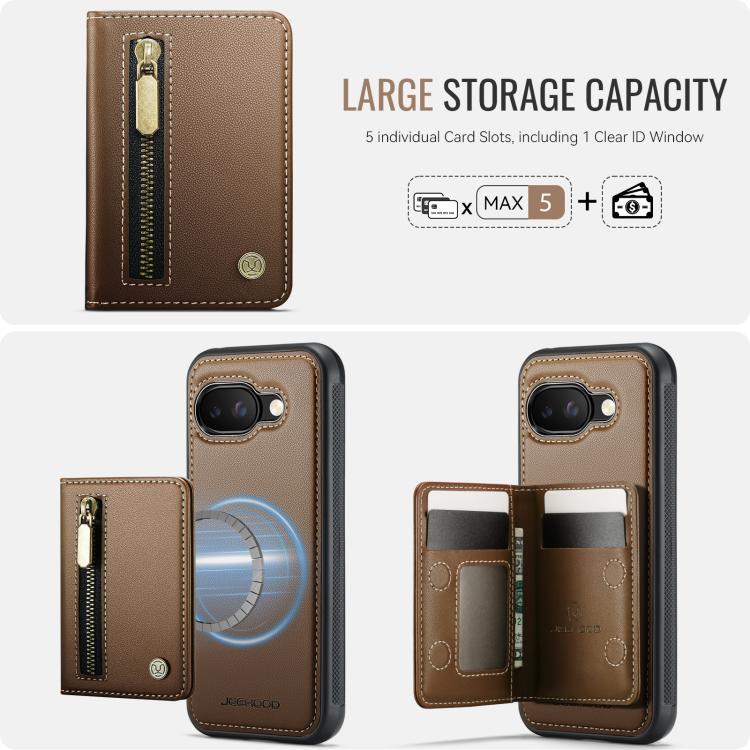 For Google Pixel 9a JEEHOOD J12 Exquisite RFID MagSafe Zipper Card Bag Phone Case