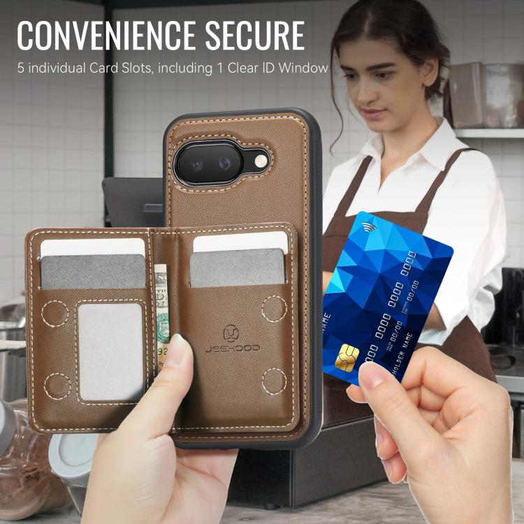 For Google Pixel 9a JEEHOOD J12 Exquisite RFID MagSafe Zipper Card Bag Phone Case