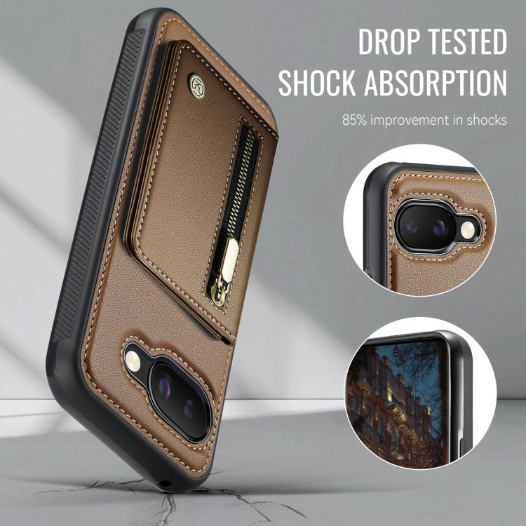 For Google Pixel 9a JEEHOOD J12 Exquisite RFID MagSafe Zipper Card Bag Phone Case