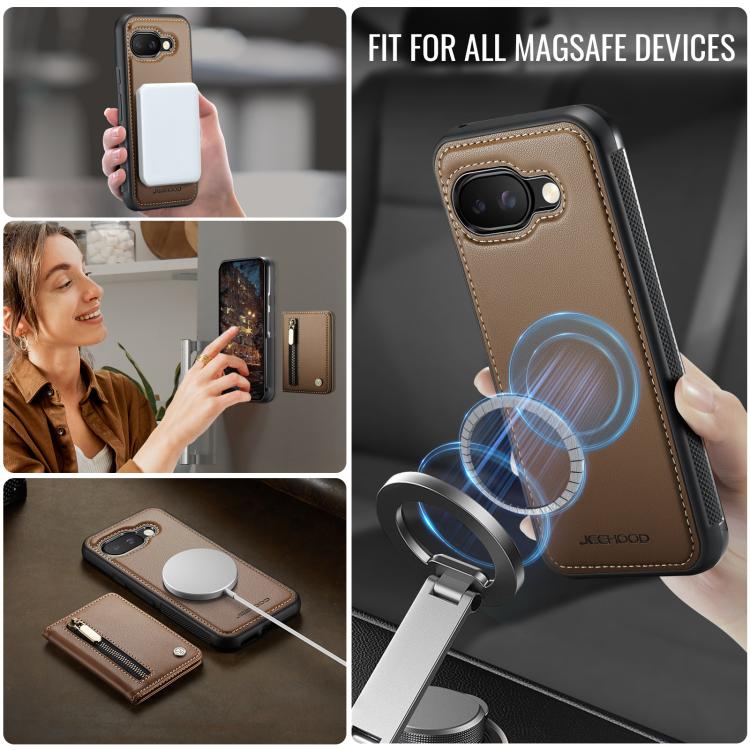 For Google Pixel 9a JEEHOOD J12 Exquisite RFID MagSafe Zipper Card Bag Phone Case