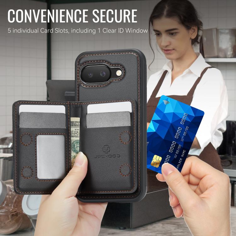 For Google Pixel 9a JEEHOOD J12 Exquisite RFID MagSafe Zipper Card Bag Phone Case
