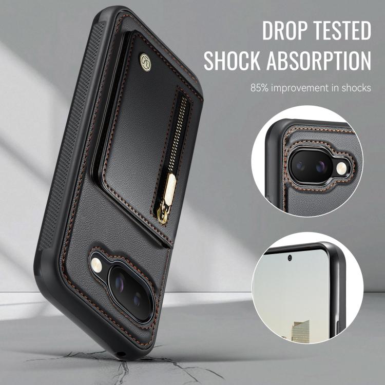 For Google Pixel 9a JEEHOOD J12 Exquisite RFID MagSafe Zipper Card Bag Phone Case