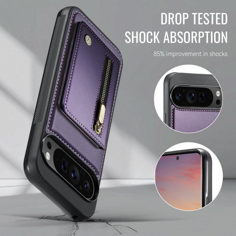 For Google Pixel 9 Pro XL JEEHOOD J12 Exquisite RFID MagSafe Zipper Card Bag Phone Case