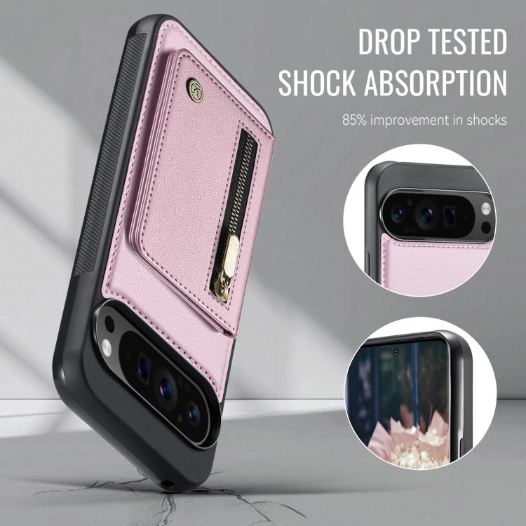 For Google Pixel 9 Pro XL JEEHOOD J12 Exquisite RFID MagSafe Zipper Card Bag Phone Case