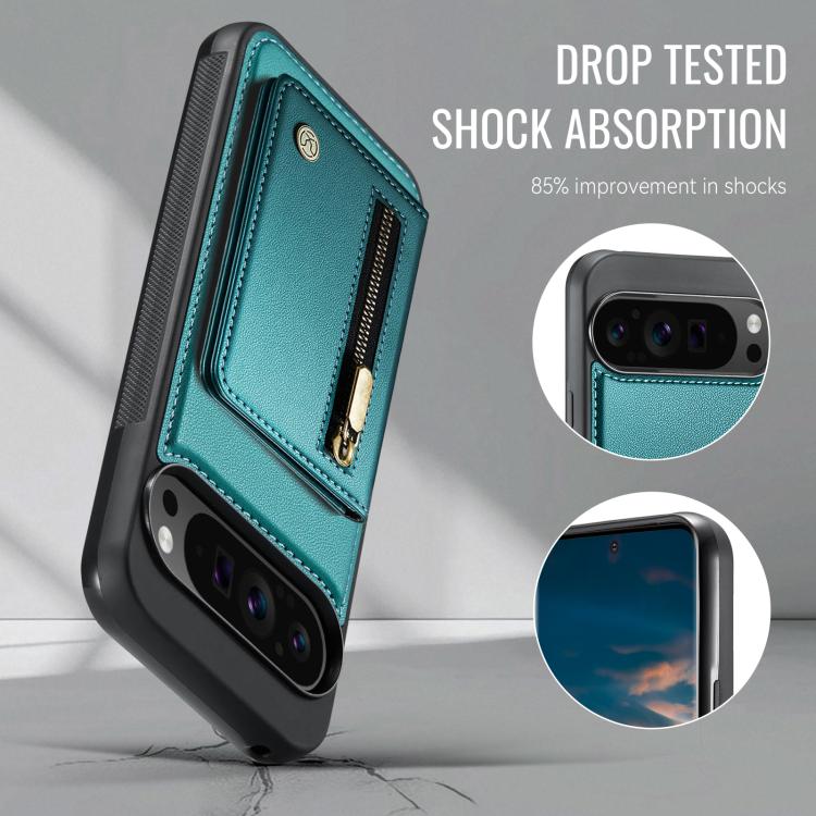 For Google Pixel 9 Pro XL JEEHOOD J12 Exquisite RFID MagSafe Zipper Card Bag Phone Case