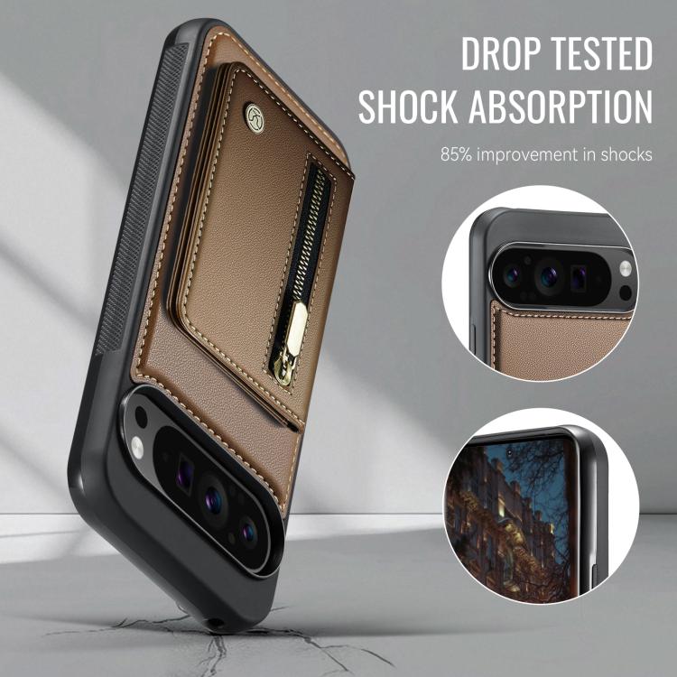 For Google Pixel 9 Pro XL JEEHOOD J12 Exquisite RFID MagSafe Zipper Card Bag Phone Case