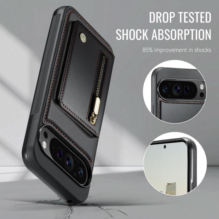 For Google Pixel 9 Pro XL JEEHOOD J12 Exquisite RFID MagSafe Zipper Card Bag Phone Case
