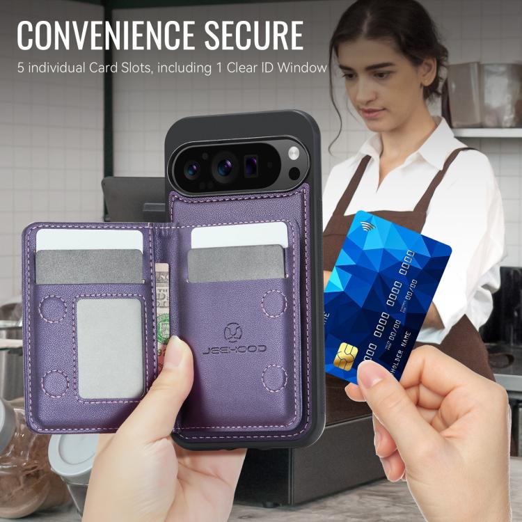 For Google Pixel 10 Pro XL JEEHOOD J12 Exquisite RFID MagSafe Zipper Card Bag Phone Case