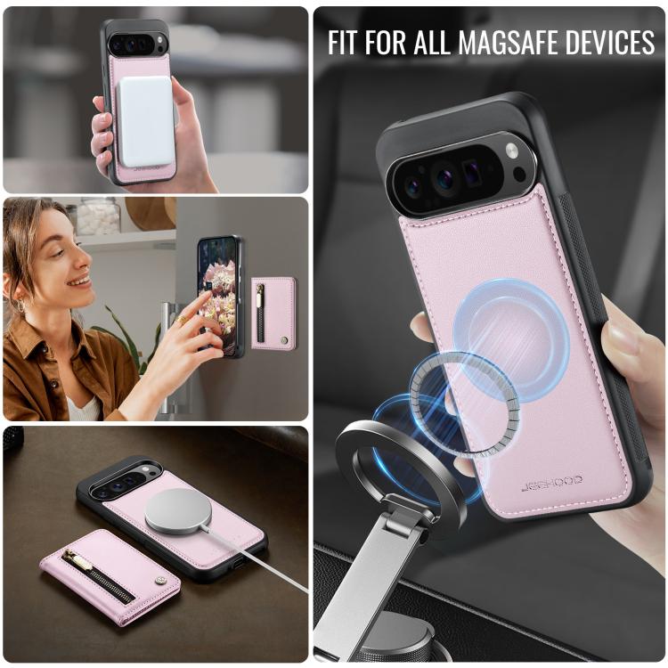 For Google Pixel 10 Pro XL JEEHOOD J12 Exquisite RFID MagSafe Zipper Card Bag Phone Case