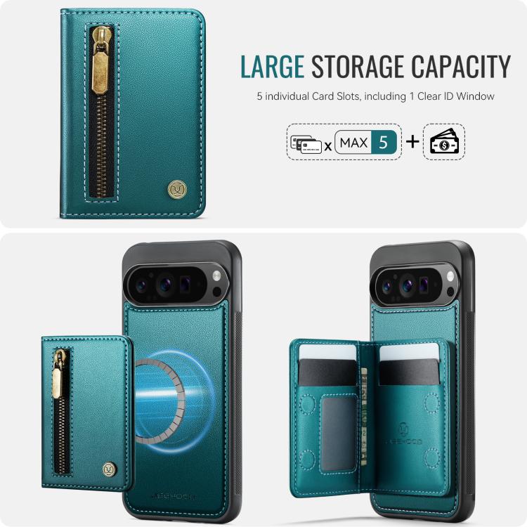 For Google Pixel 10 Pro XL JEEHOOD J12 Exquisite RFID MagSafe Zipper Card Bag Phone Case