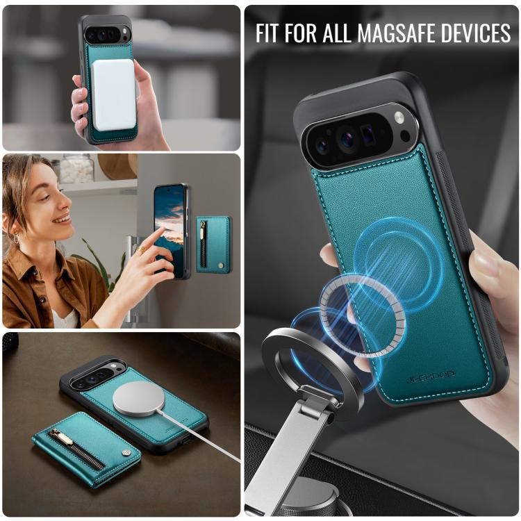For Google Pixel 10 Pro XL JEEHOOD J12 Exquisite RFID MagSafe Zipper Card Bag Phone Case