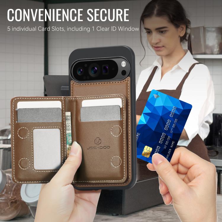 For Google Pixel 10 Pro XL JEEHOOD J12 Exquisite RFID MagSafe Zipper Card Bag Phone Case