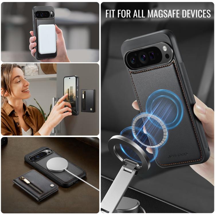 For Google Pixel 10 Pro XL JEEHOOD J12 Exquisite RFID MagSafe Zipper Card Bag Phone Case