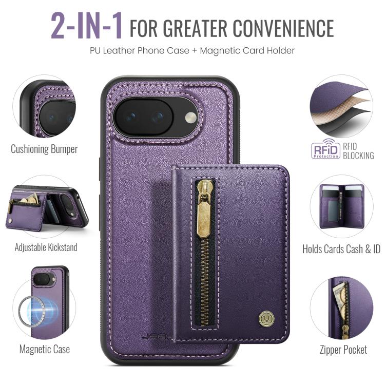 For Google Pixel 10a JEEHOOD J12 Exquisite RFID MagSafe Zipper Card Bag Phone Case