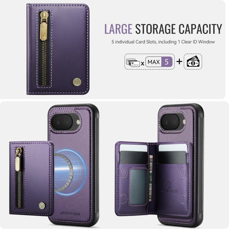 For Google Pixel 10a JEEHOOD J12 Exquisite RFID MagSafe Zipper Card Bag Phone Case