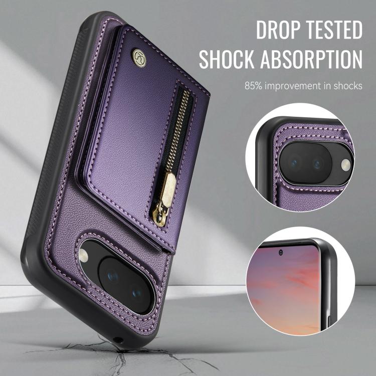 For Google Pixel 10a JEEHOOD J12 Exquisite RFID MagSafe Zipper Card Bag Phone Case