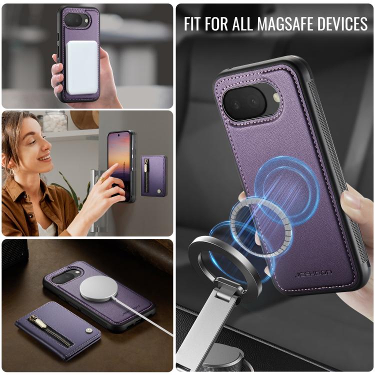 For Google Pixel 10a JEEHOOD J12 Exquisite RFID MagSafe Zipper Card Bag Phone Case