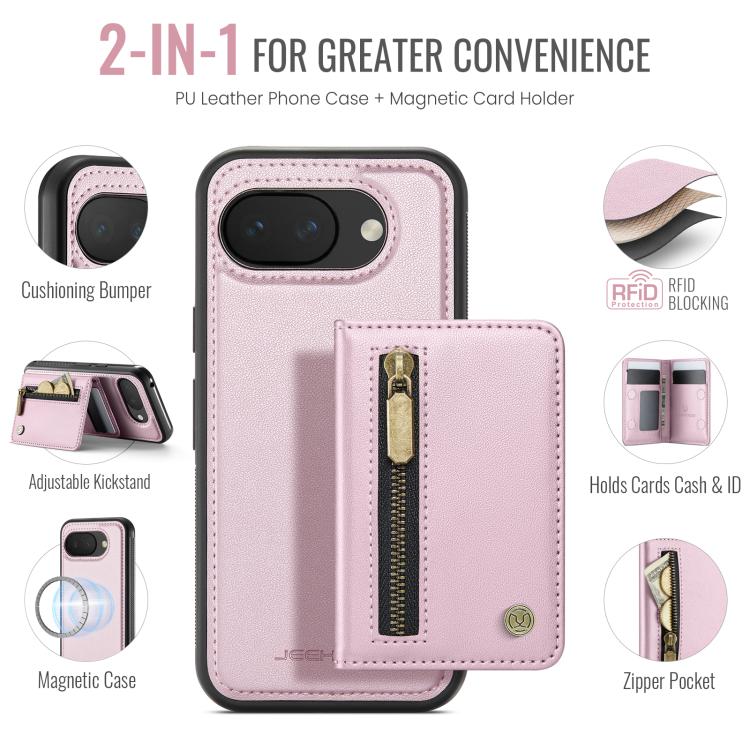 For Google Pixel 10a JEEHOOD J12 Exquisite RFID MagSafe Zipper Card Bag Phone Case