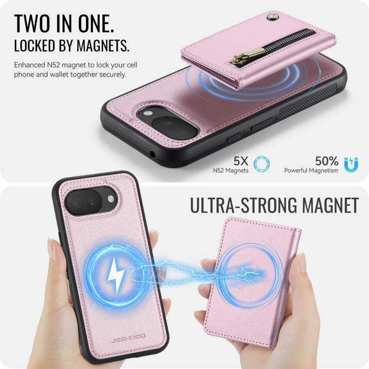 For Google Pixel 10a JEEHOOD J12 Exquisite RFID MagSafe Zipper Card Bag Phone Case