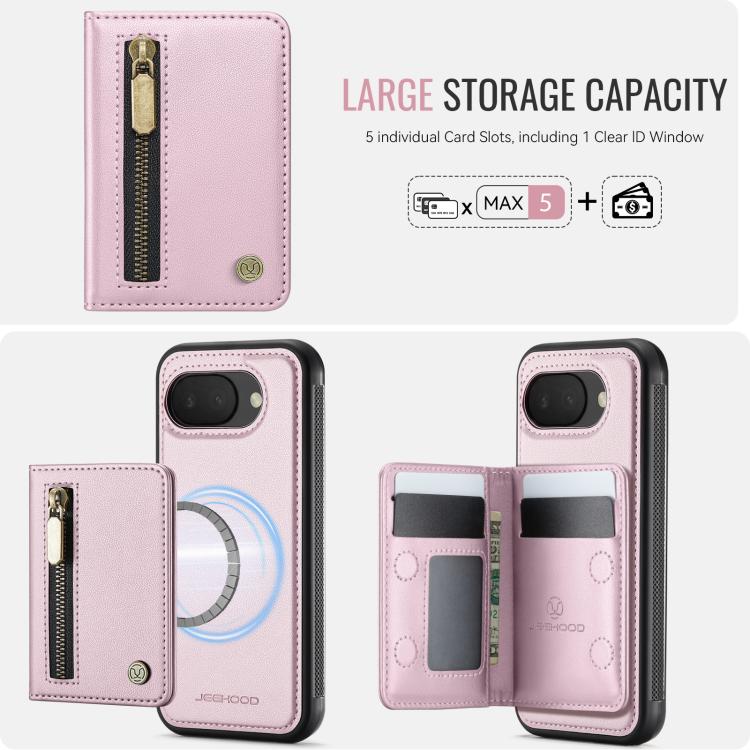 For Google Pixel 10a JEEHOOD J12 Exquisite RFID MagSafe Zipper Card Bag Phone Case