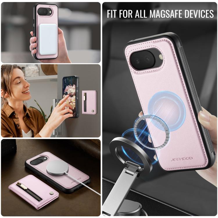 For Google Pixel 10a JEEHOOD J12 Exquisite RFID MagSafe Zipper Card Bag Phone Case