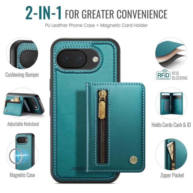 For Google Pixel 10a JEEHOOD J12 Exquisite RFID MagSafe Zipper Card Bag Phone Case