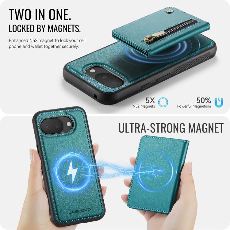 For Google Pixel 10a JEEHOOD J12 Exquisite RFID MagSafe Zipper Card Bag Phone Case