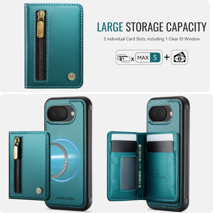 For Google Pixel 10a JEEHOOD J12 Exquisite RFID MagSafe Zipper Card Bag Phone Case