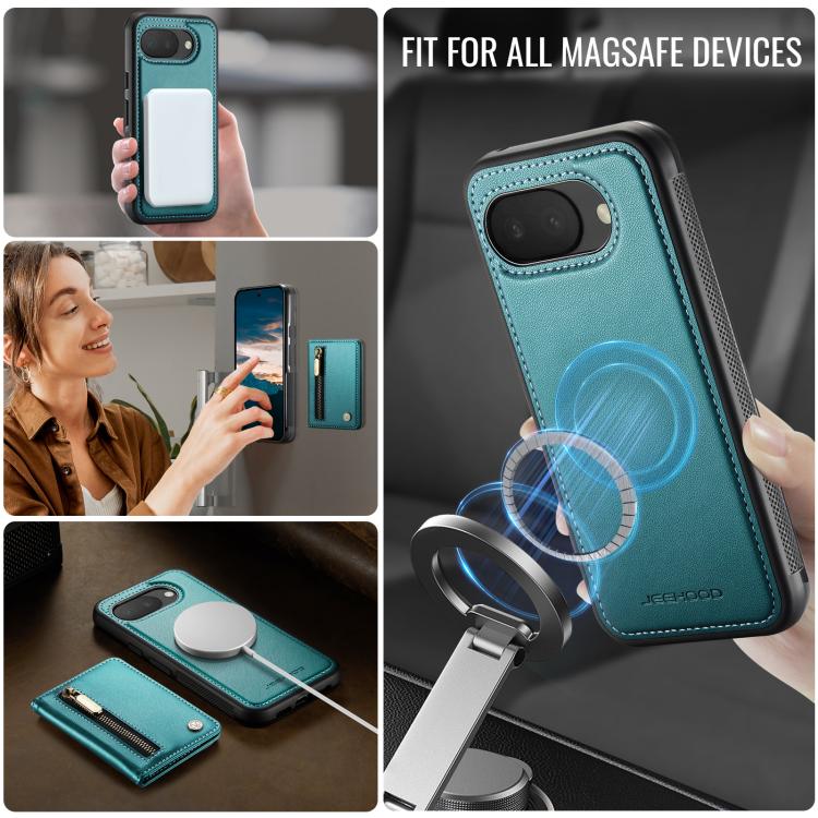 For Google Pixel 10a JEEHOOD J12 Exquisite RFID MagSafe Zipper Card Bag Phone Case