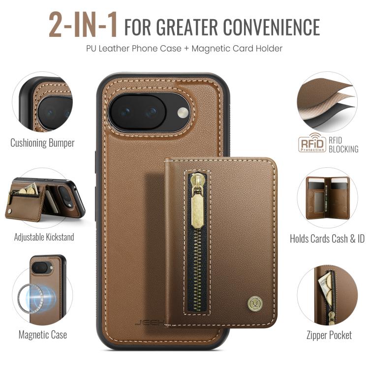 For Google Pixel 10a JEEHOOD J12 Exquisite RFID MagSafe Zipper Card Bag Phone Case