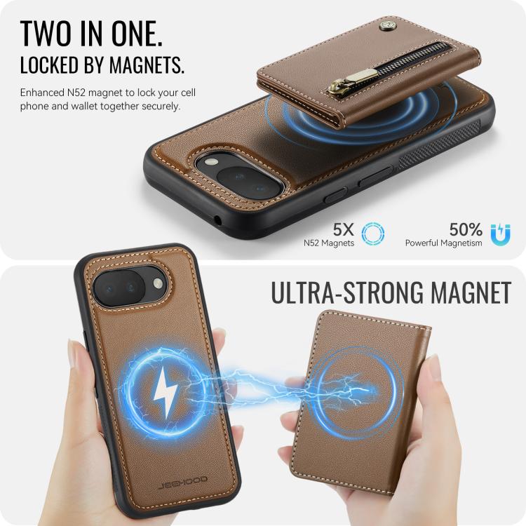 For Google Pixel 10a JEEHOOD J12 Exquisite RFID MagSafe Zipper Card Bag Phone Case